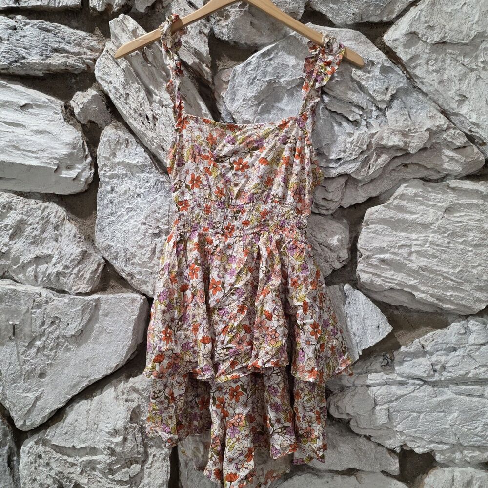 Bebop Romper Short Womens XS Ruffle Floral Festival Beachy Fairy Cottagecore